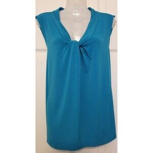 Calvin Klein Women's Top Blouse Size XL Blue Sleeveless Crisscross Neckline